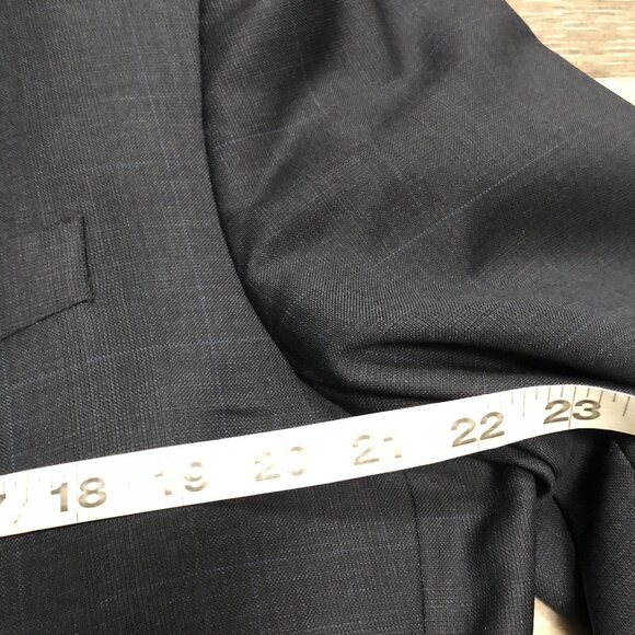 Lauren Ralph Lauren 46R Navy Blazer Plaid 2 Button 100% Wool Jacket Notch Lapel - Picture 4 of 7
